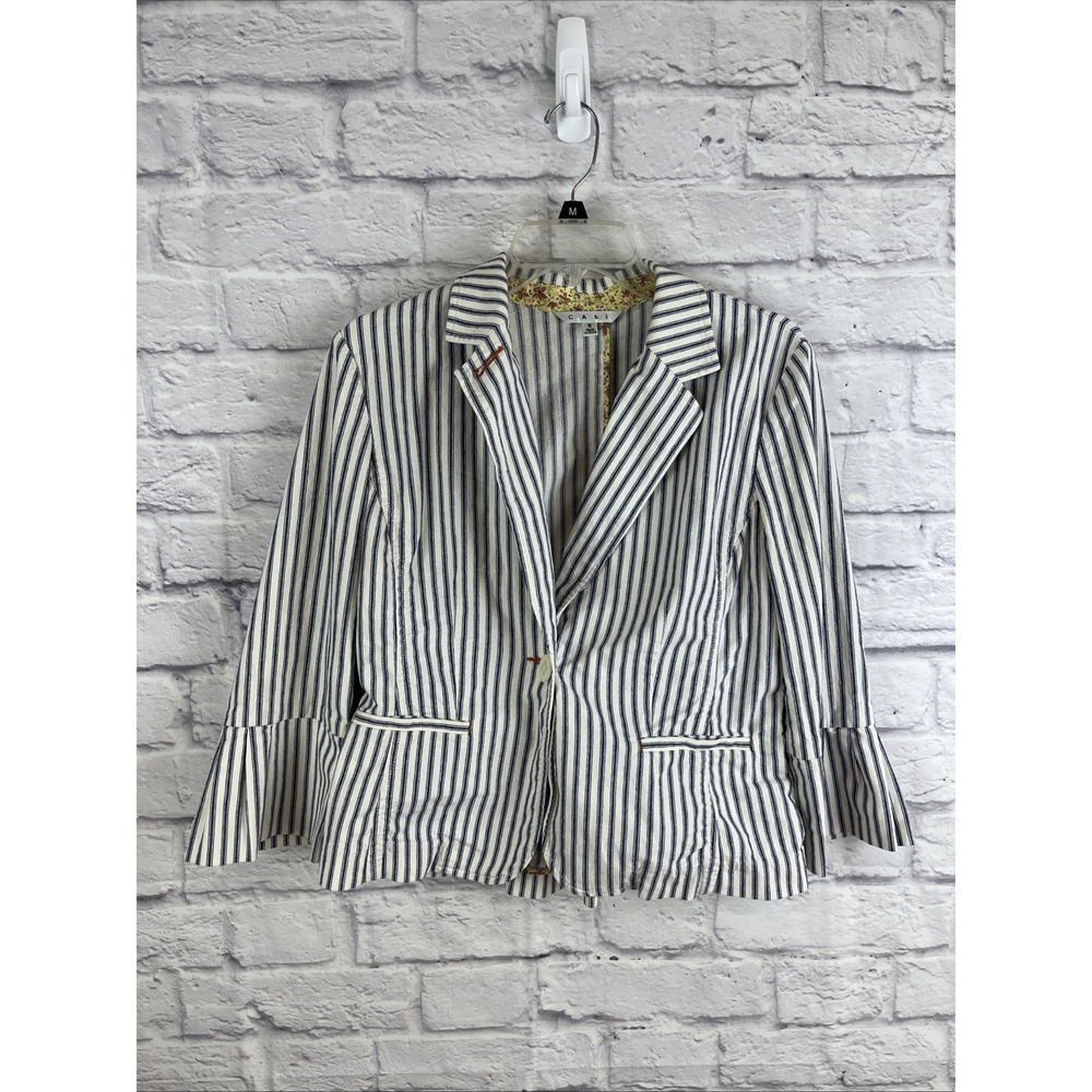 Cabi Nautical Preppy Striped Bell Sleeve Notched Collar  Cotton Blazer  Size 8
